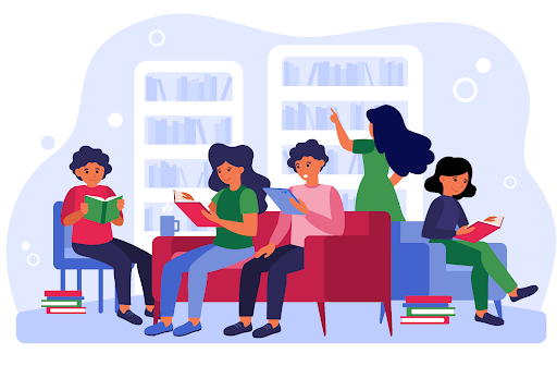 Role of Community in Skill Development: Group of students reading books
